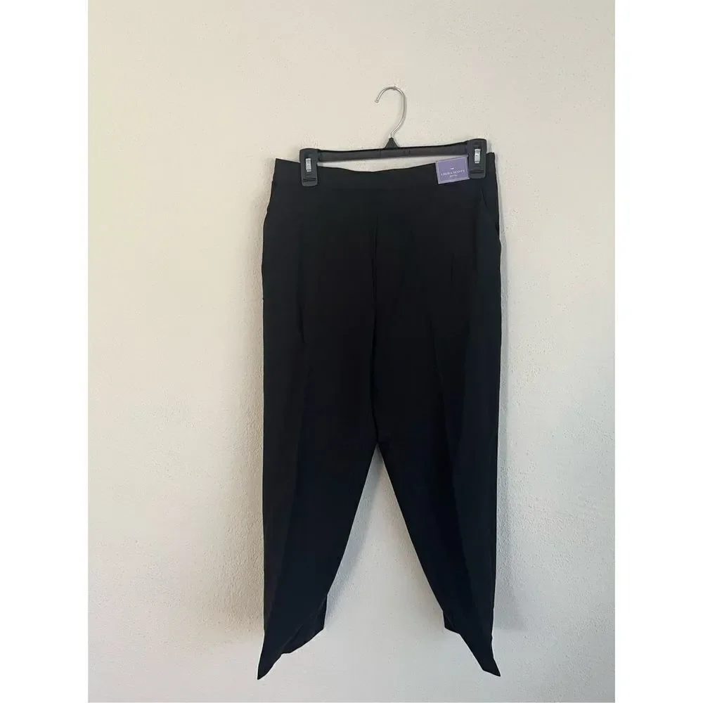 Laura Scott Woman Black Poly Pull On Pant Full Length, Size 10PS